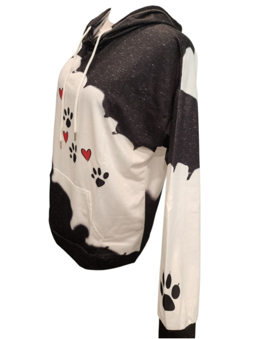 Paw Print Heart Hoodie Sweatshirt Women's 2XL Black White Tie Dye Splatter Plus - Picture 5 of 11
